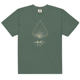Camping under the stars design on a Blue Spruce garment-dyed cotton t-shirt