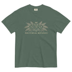 Nocturnal Botanics fern and flower design on a Blue Spruce garment-dyed cotton t-shirt