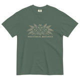 Nocturnal Botanics fern and flower design on a Blue Spruce garment-dyed cotton t-shirt