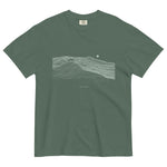Fox on the ridge topographic design on a Blue Spruce garment-dyed cotton t-shirt