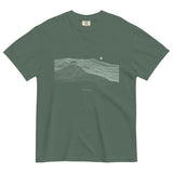 Fox on the ridge topographic design on a Blue Spruce garment-dyed cotton t-shirt