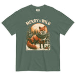 Fox in scarf Christmas design on a Blue Spruce garment-dyed cotton t-shirt