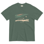 Fox and northern lights design on a Blue Spruce garment-dyed cotton t-shirt