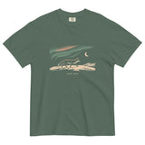 Fox and northern lights design on a Blue Spruce garment-dyed cotton t-shirt