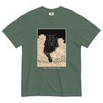 Black wolf in deep snow design on a Blue Spruce garment-dyed cotton t-shirt