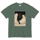 Black wolf in deep snow design on a Blue Spruce garment-dyed cotton t-shirt