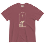 Wolf and star design on a Brick garment-dyed cotton t-shirt