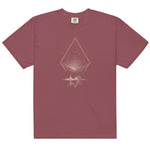 Camping under the stars design on a Brick garment-dyed cotton t-shirt