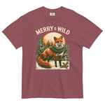 Fox in scarf Christmas design on a Brick garment-dyed cotton t-shirt