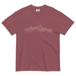 Mountain range topographic design on a Brick garment-dyed cotton t-shirt