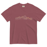 Mountain range topographic design on a Brick garment-dyed cotton t-shirt