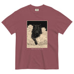 Black wolf in deep snow design on a Brick garment-dyed cotton t-shirt