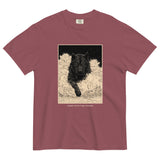Black wolf in deep snow design on a Brick garment-dyed cotton t-shirt
