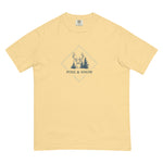 Deer and winter forest design on a Butter garment-dyed cotton t-shirt