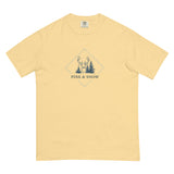 Deer and winter forest design on a Butter garment-dyed cotton t-shirt