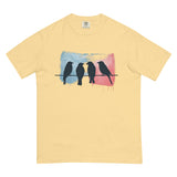Birds on a wire design on a Butter garment-dyed cotton t-shirt