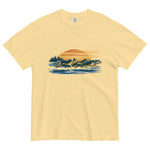 Wolf pack at sunset design on a Butter garment-dyed cotton t-shirt