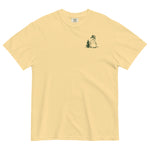 Snowman and pine tree design on a Butter garment-dyed cotton t-shirt
