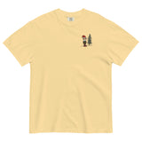Elf and pine tree design on a Butter garment-dyed cotton t-shirt