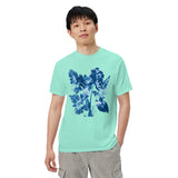 Fern and leaf cyanotype design on a Chalky Mint garment-dyed cotton t-shirt