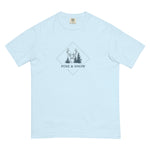 Deer and winter forest design on a Chambray garment-dyed cotton t-shirt