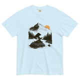 Bear playing guitar design on a Chambray garment-dyed cotton t-shirt