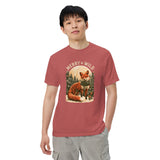 Fox in the snow Christmas design on a Crimson garment-dyed cotton t-shirt
