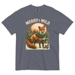 Fox in scarf Christmas design on a Denim garment-dyed cotton t-shirt