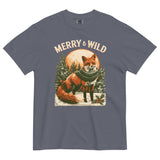 Fox in scarf Christmas design on a Denim garment-dyed cotton t-shirt