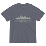 Mountain lake reflection design on a Denim garment-dyed cotton t-shirt