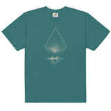 Camping under the stars design on an Emerald garment-dyed cotton t-shirt