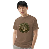 Kitten asleep in a Christmas wreath design on an Espresso garment-dyed cotton t-shirt