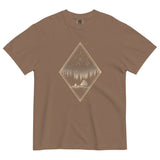 Camping tent and starfield design on an Espresso garment-dyed cotton t-shirt