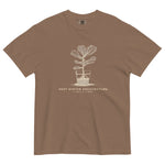 Root system architecture plant design on an Espresso garment-dyed cotton t-shirt