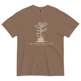 Root system architecture plant design on an Espresso garment-dyed cotton t-shirt