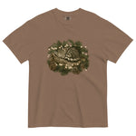 Kitten asleep in a Christmas wreath design on an Espresso garment-dyed cotton t-shirt