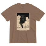 Black wolf in deep snow design on an Espresso garment-dyed cotton t-shirt