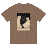 Black wolf in deep snow design on an Espresso garment-dyed cotton t-shirt