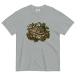 Kitten asleep in a Christmas wreath design on a Granite garment-dyed cotton t-shirt