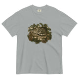 Kitten asleep in a Christmas wreath design on a Granite garment-dyed cotton t-shirt