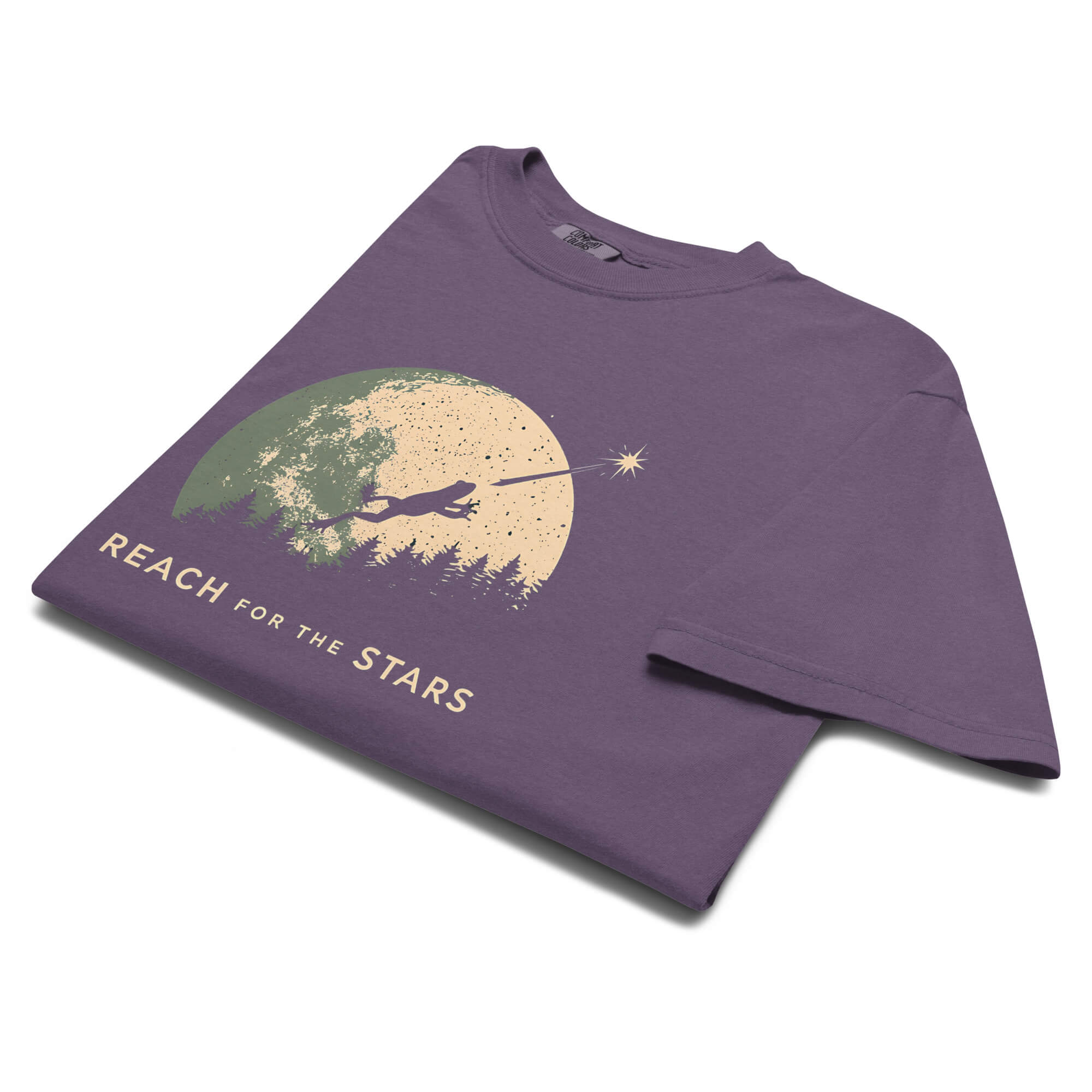 Frog and full moon design on a Grape garment-dyed cotton t-shirt