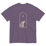 Wolf and star design on a Grape garment-dyed cotton t-shirt