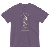 Wildflower and constellation design on a Grape garment-dyed cotton t-shirt