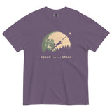Frog and full moon design on a Grape garment-dyed cotton t-shirt