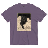 Black wolf in deep snow design on a Grape garment-dyed cotton t-shirt