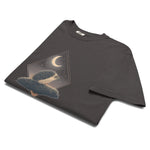 Hedgehog and crescent moon design on a Graphite garment-dyed cotton t-shirt