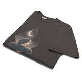 Hedgehog and crescent moon design on a Graphite garment-dyed cotton t-shirt