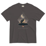 Hedgehog and crescent moon design on a Graphite garment-dyed cotton t-shirt