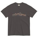 Mountain range topographic design on a Graphite garment-dyed cotton t-shirt