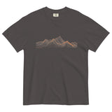 Mountain range topographic design on a Graphite garment-dyed cotton t-shirt